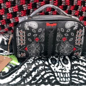 Wrangler Black and Red Paisley Makeup Bag